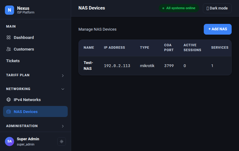 Nexus NAS devices showing routers with session counts