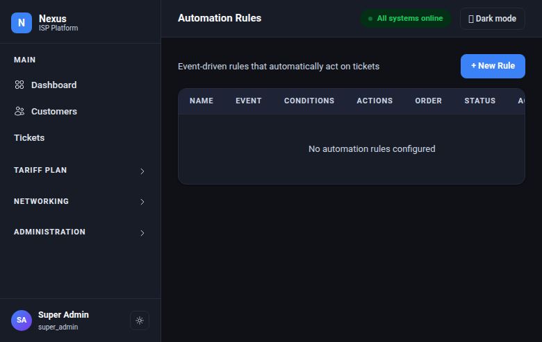 Nexus automation rules with triggers and actions